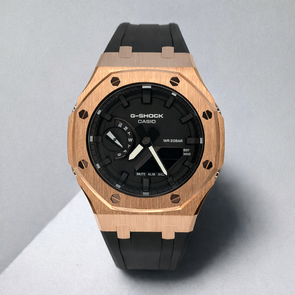 G-Shock Rose Gold CasiOak Mod with Black Rubber Strap