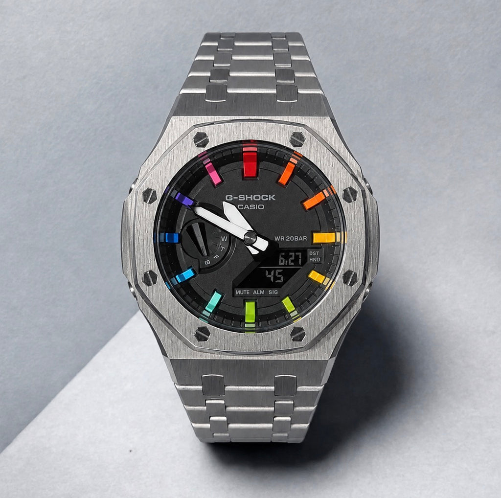 Custom Casio G-Shock GA-2100 Casioak - Silver Rainbow