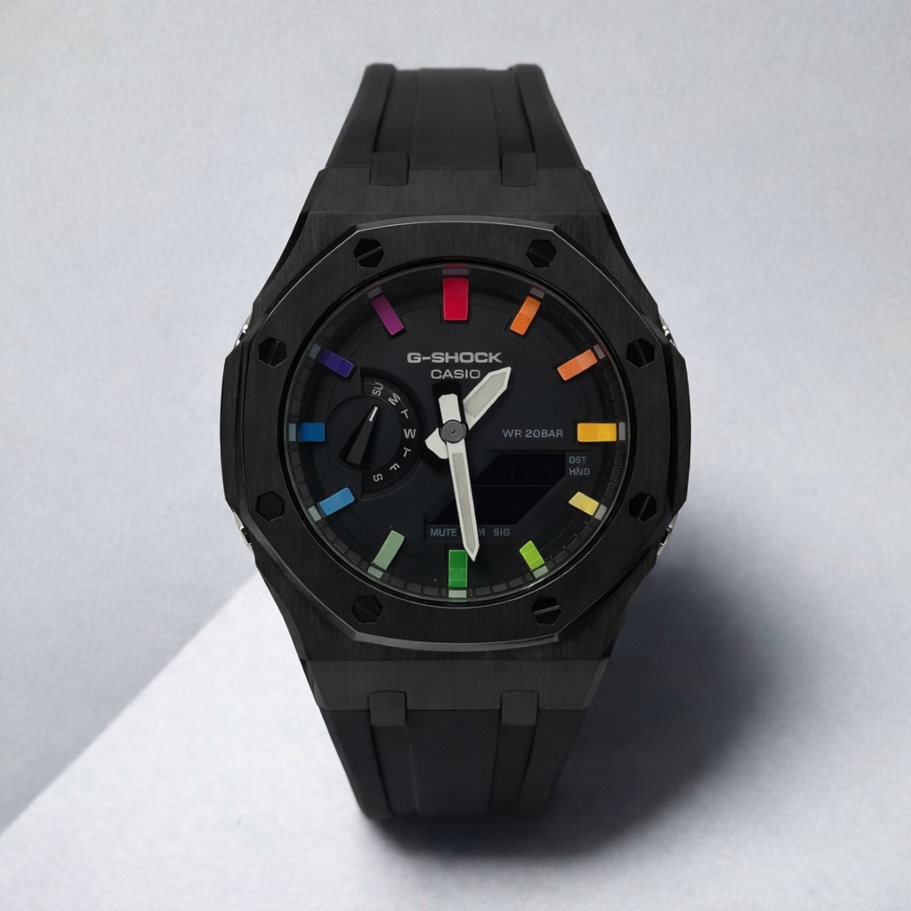 Casio G-Shock Rainbow Dial Black Watch – Rubber Strap GA2100 Style - Casioak