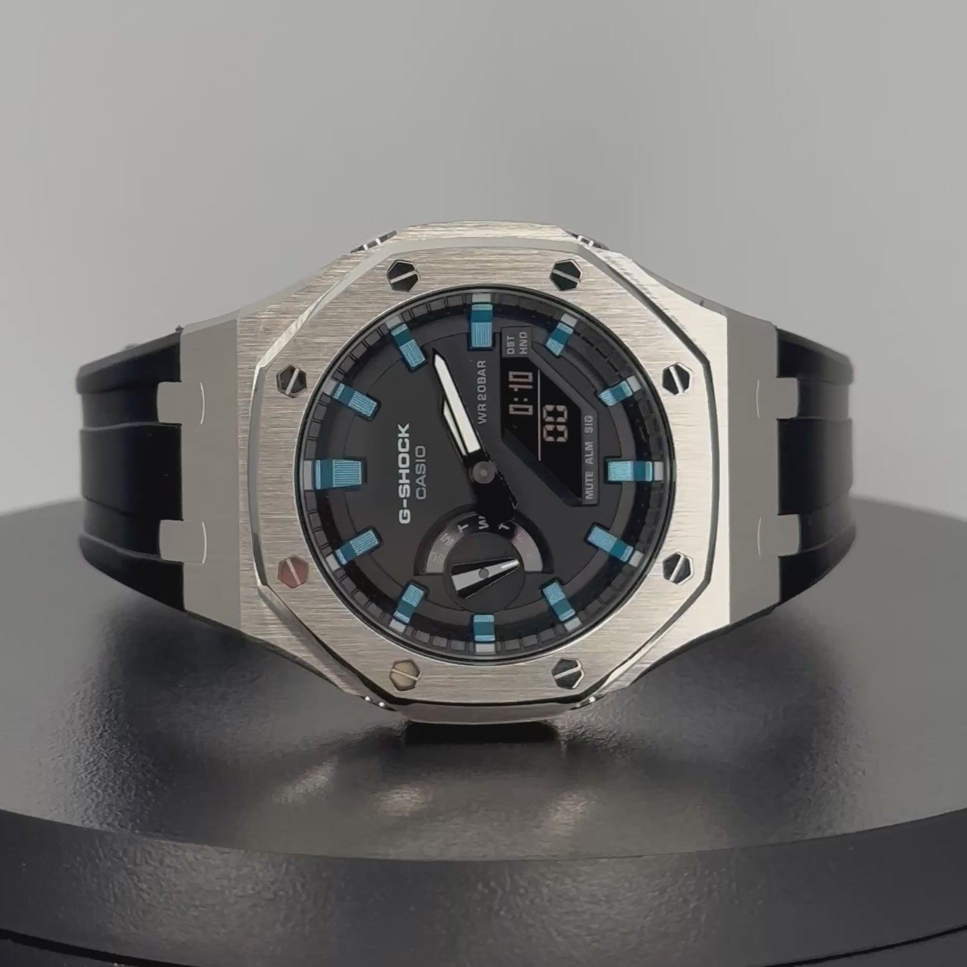 Custom G-Shock GA2100 CasiOak Black Rubber Strap - Metallic Blue